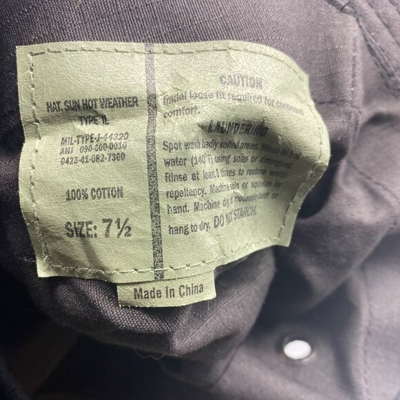 Black Military Style Boonie Hat 7.5 Hot Weather 100% Cotton Adjustable Strap - Picture 6 of 6